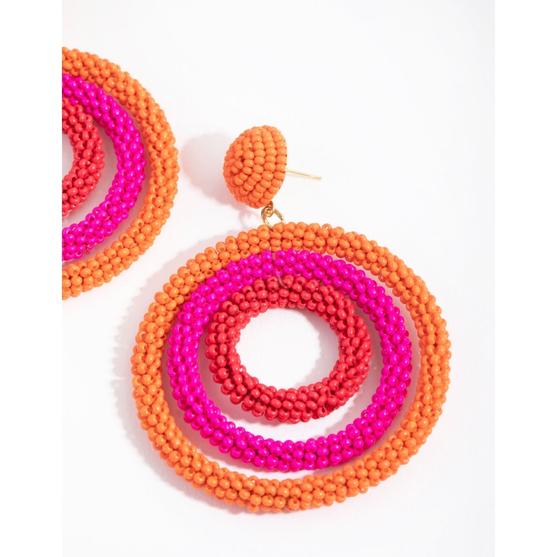 Beaded Triple Circle Drop Earrings