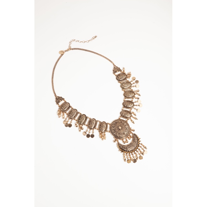 Burnished Gold Boho Bead Drop Necklace