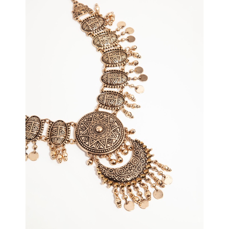 Burnished Gold Boho Bead Drop Necklace