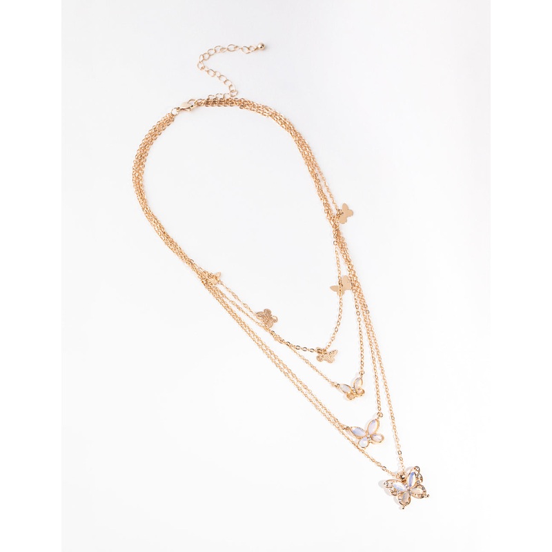 Gold Butterfly Four-Row Necklace
