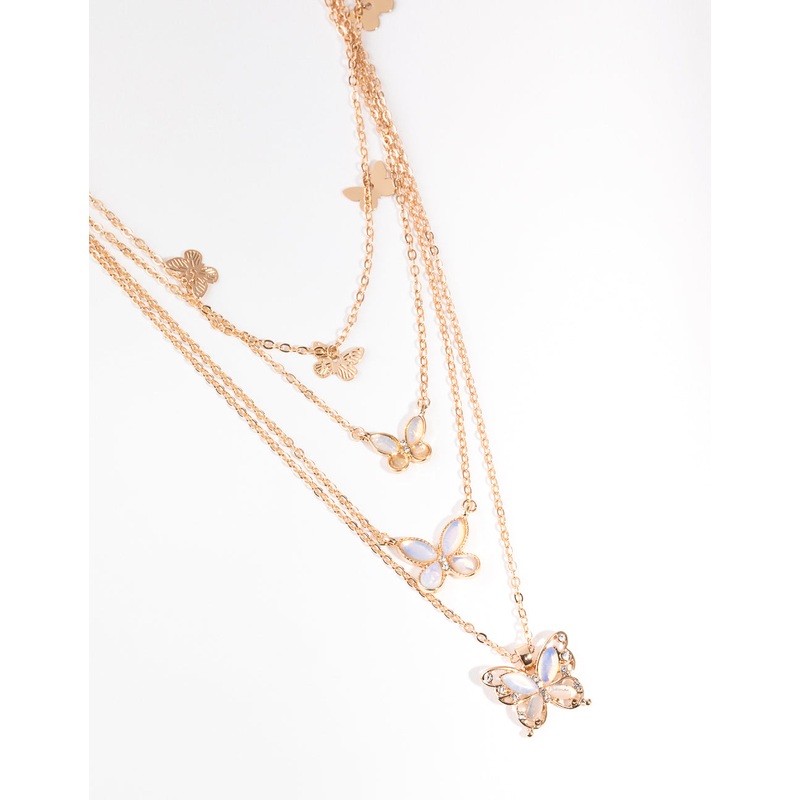 Gold Butterfly Four-Row Necklace