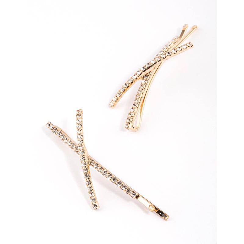 Gold Cross Slide Hair Clips Pack