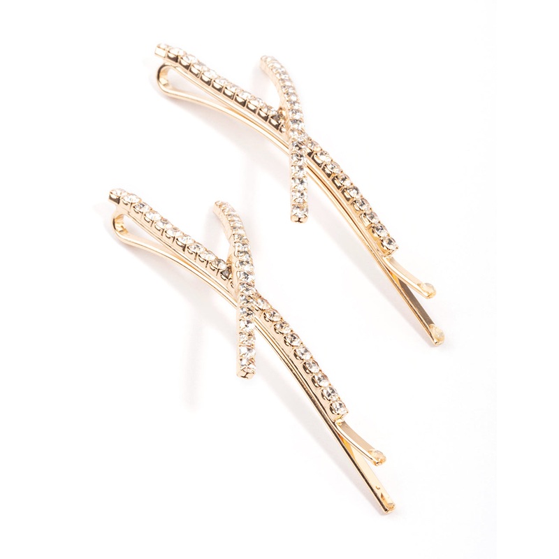 Gold Cross Slide Hair Clips Pack