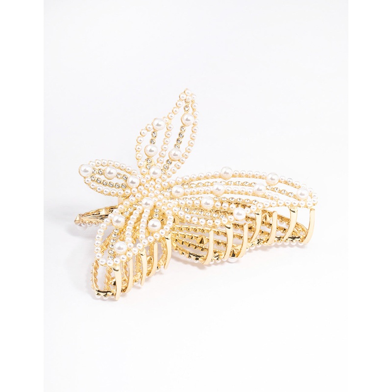 Gold Pearl Butterfly Hair Claw