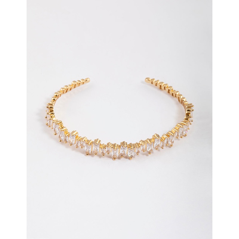 Gold Plated Cubic Zirconia Organic Baguette Wrist Cuff