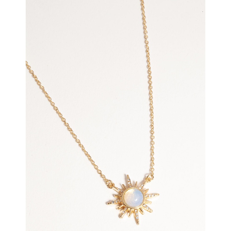 Gold Plated Diamante & Moonstone Sun Necklace