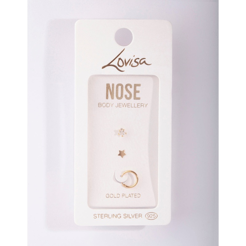 Gold Plated Sterling Silver Star Nose Jewellery Pack