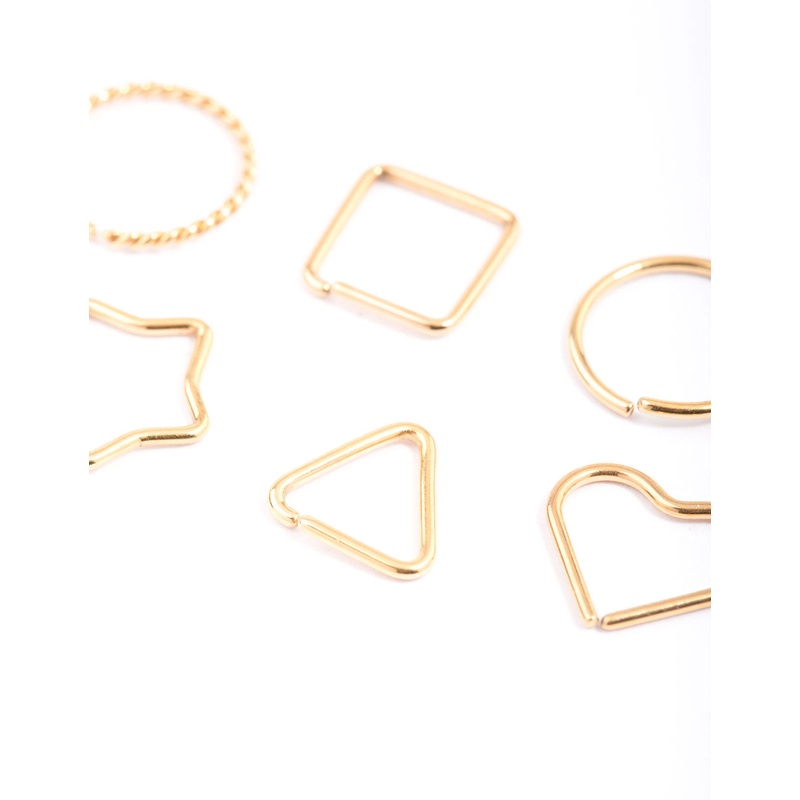 Gold Plated Surgical Steel Geometric Nose Ring 6-Pack