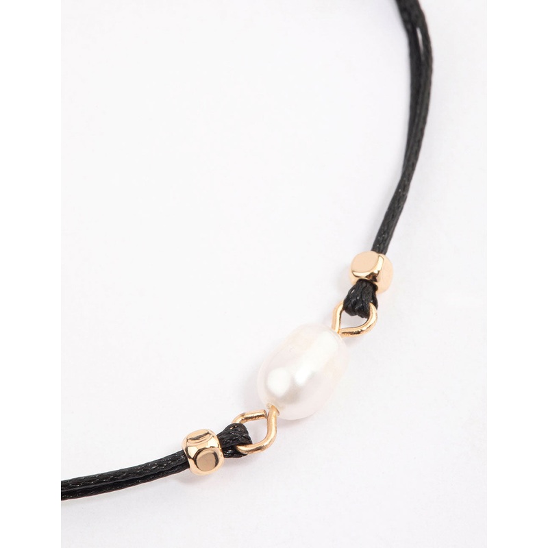 Gold Simply Pearl Charm Toggle Bracelet