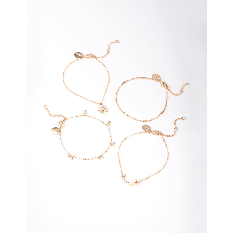 Gold Star & Moon Pack Bracelet & Anklet