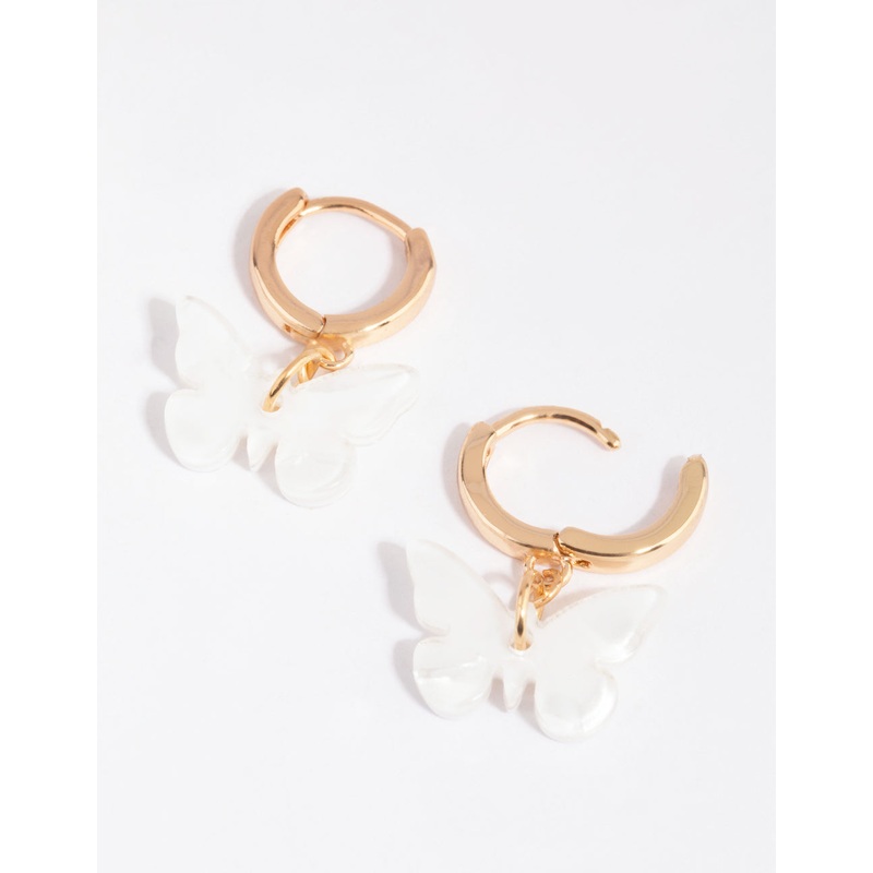 Gold & White Acrylic Butterfly Huggie Earrings