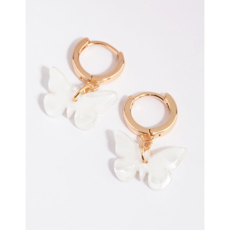 Gold & White Acrylic Butterfly Huggie Earrings