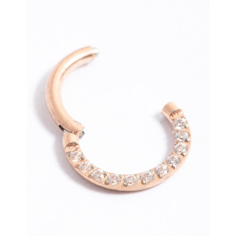 Rose Gold Plated Surgical Steel Cubic Zirconia Clicker Ring 7mm