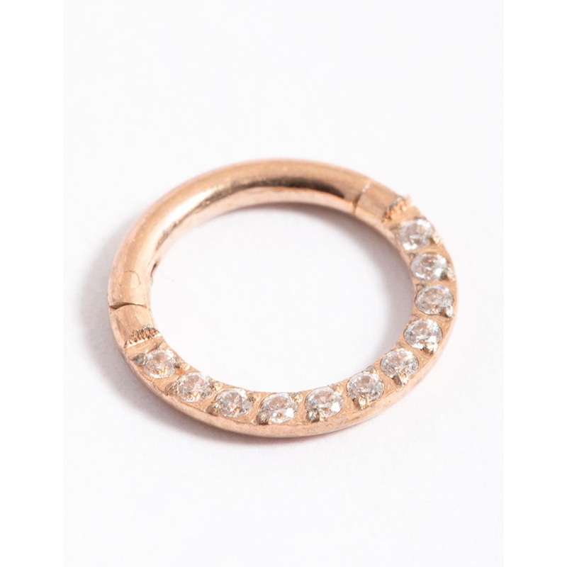 Rose Gold Plated Surgical Steel Cubic Zirconia Clicker Ring 7mm