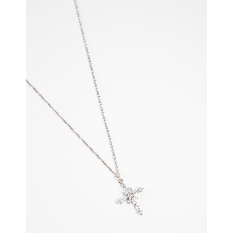Silver Decorated Cross Pendant Necklace