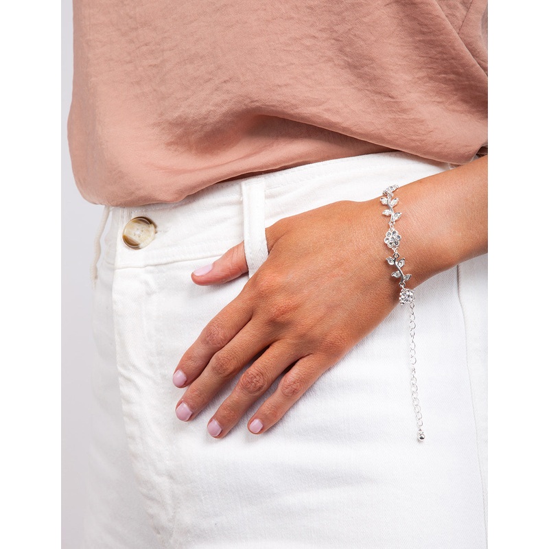 Silver Diamante Flower Bracelet