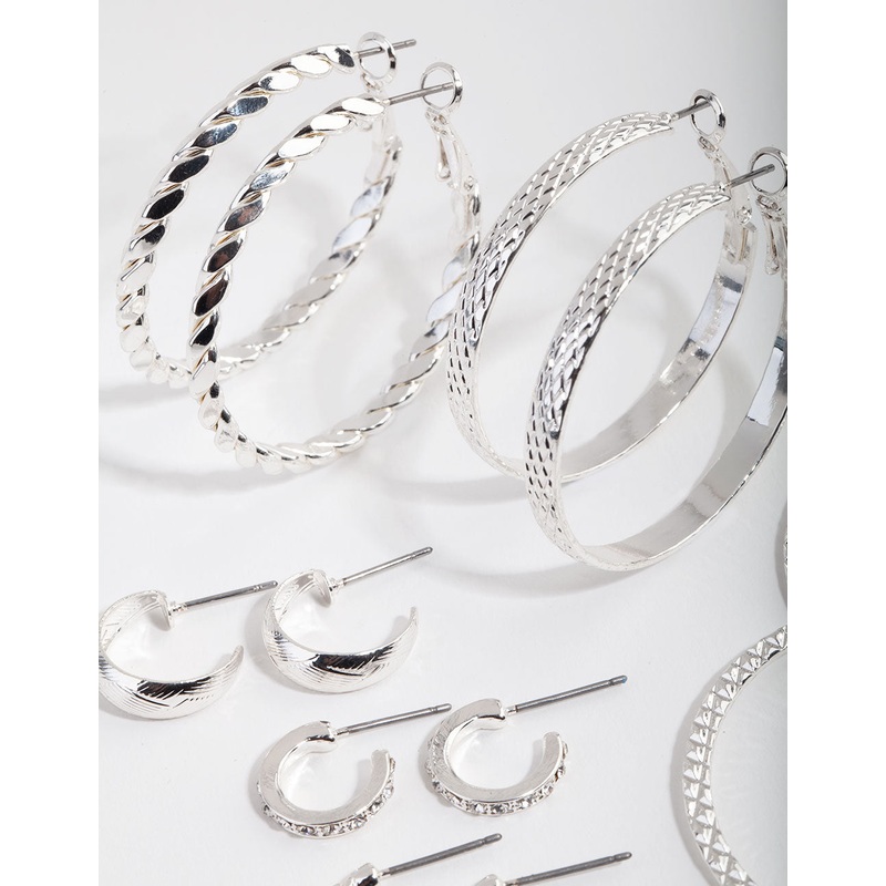Silver Etched Twist 6-Pack Hoop Earring