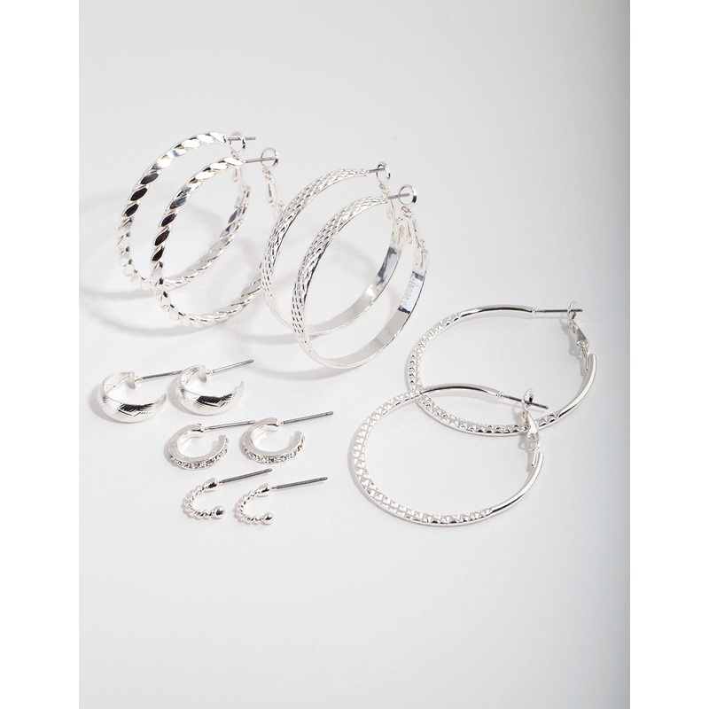 Silver Etched Twist 6-Pack Hoop Earring