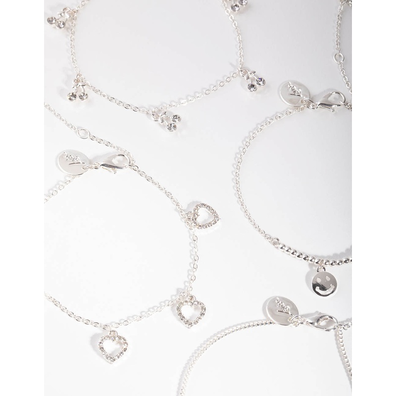 Silver Love Cherry 4-Pack Bracelet & Anklet Set
