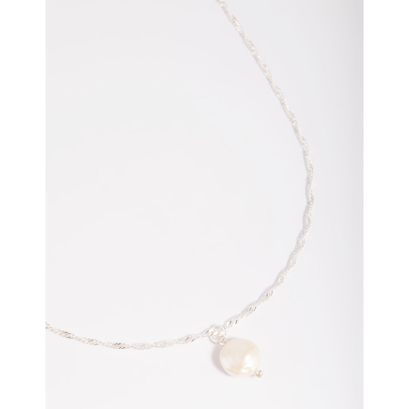 Silver Plated Brass  Flat Pearl Necklace
