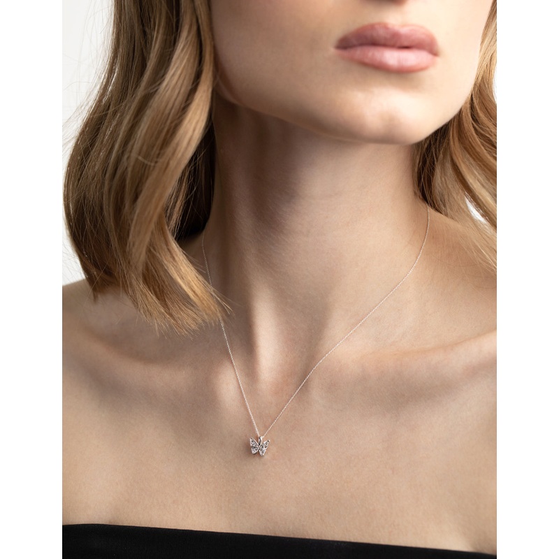 Silver Plated Pave Butterfly Necklace