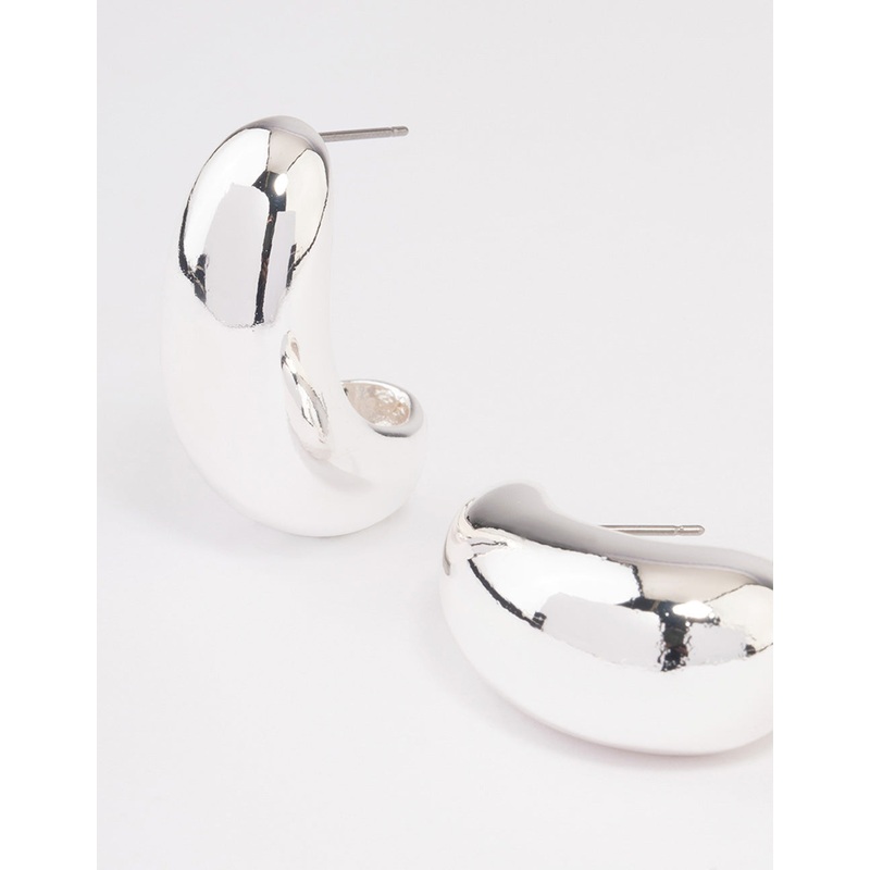 Silver Plated Small Bold Wide Hoop Earrings