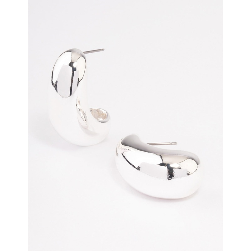 Silver Plated Small Bold Wide Hoop Earrings