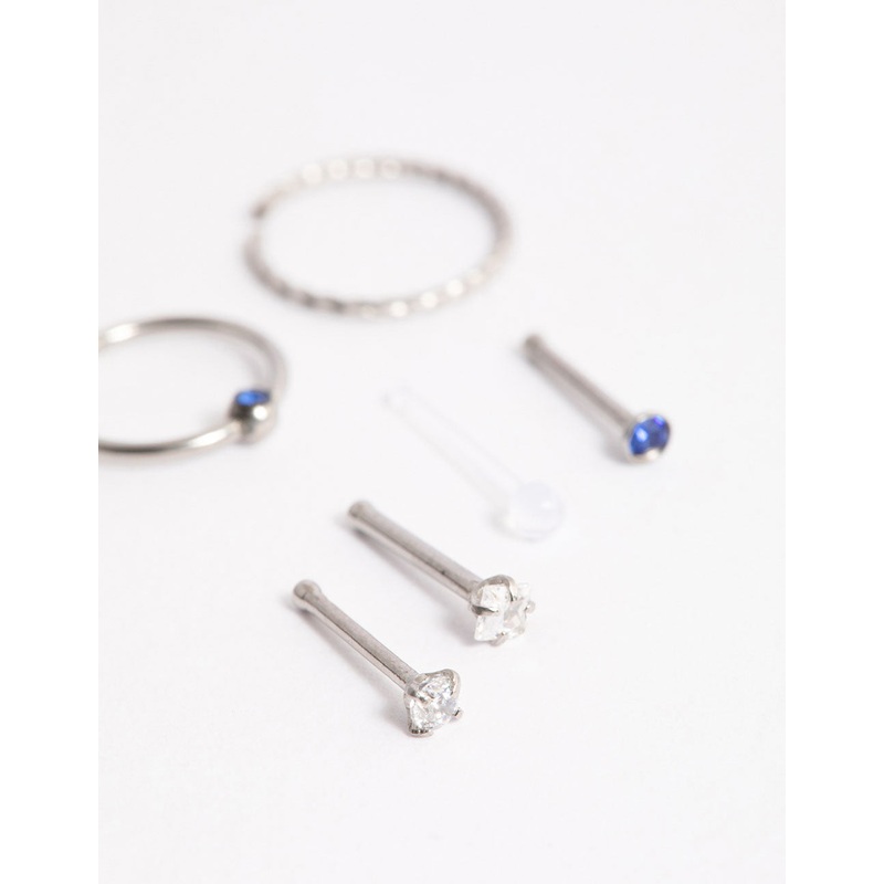 Surgical Steel Cubic Zirconia Nose Stud 6-Pack