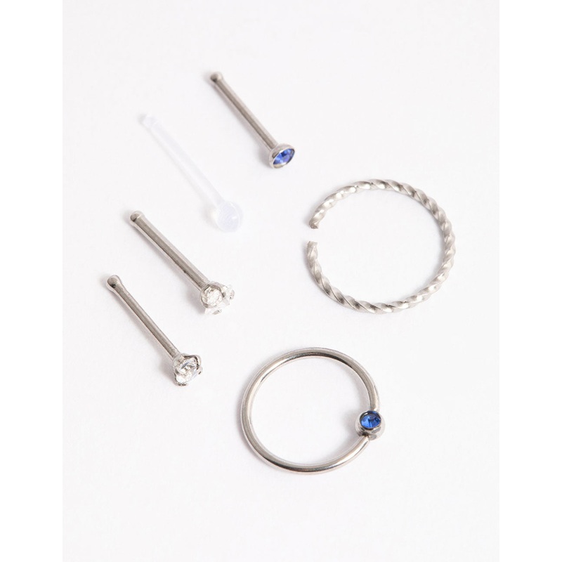 Surgical Steel Cubic Zirconia Nose Stud 6-Pack