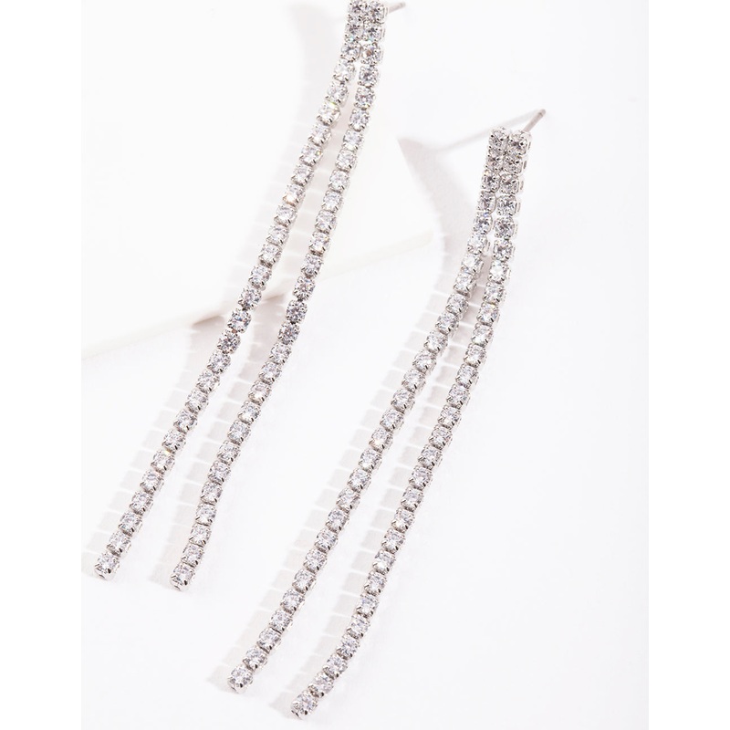 Cubic Zirconia Drop Row Earrings