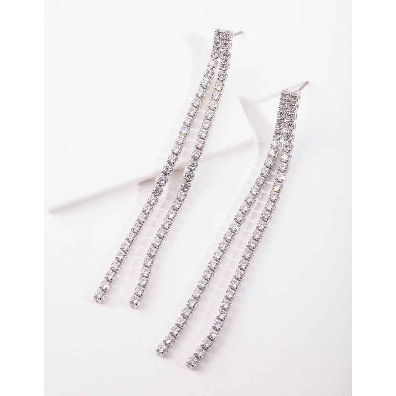 Cubic Zirconia Drop Row Earrings