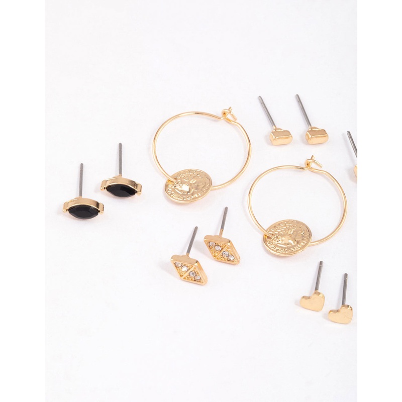Gold Beaded & Coin Earrings 8-Pack