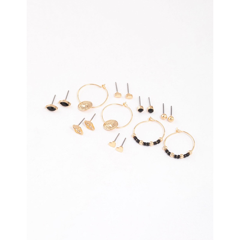Gold Beaded & Coin Earrings 8-Pack