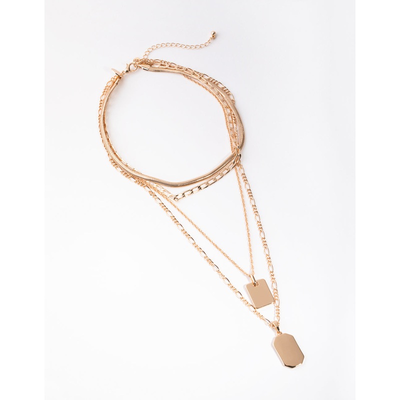 Gold Figaro Disc 4-row Necklace