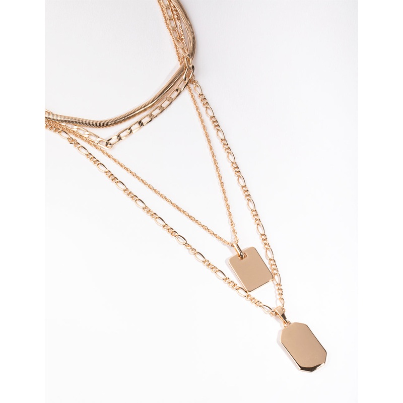 Gold Figaro Disc 4-row Necklace