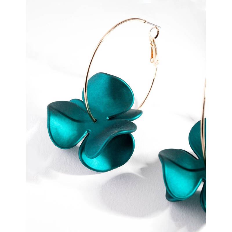 Green Flower Hoop Earrings