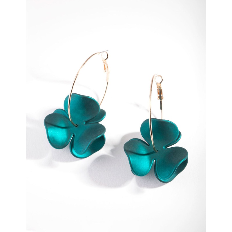Green Flower Hoop Earrings
