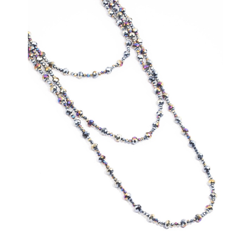 Gunmetal Triple Row Beaded & Facet Layered Necklace