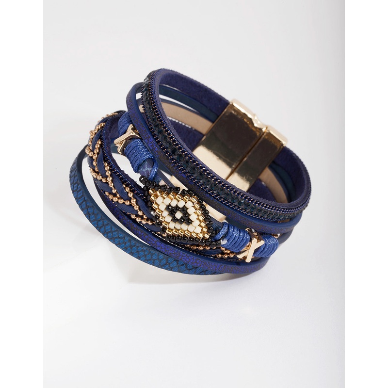 Navy Metallic Strand Cuff Bracelet