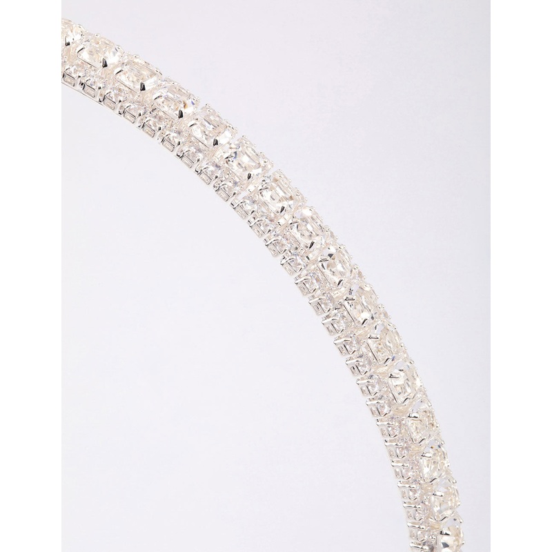 Silver Cubic Zirconia Round Stone Encased Headband