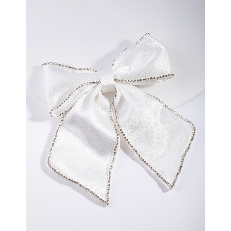 White Diamante Satin Bow Clip
