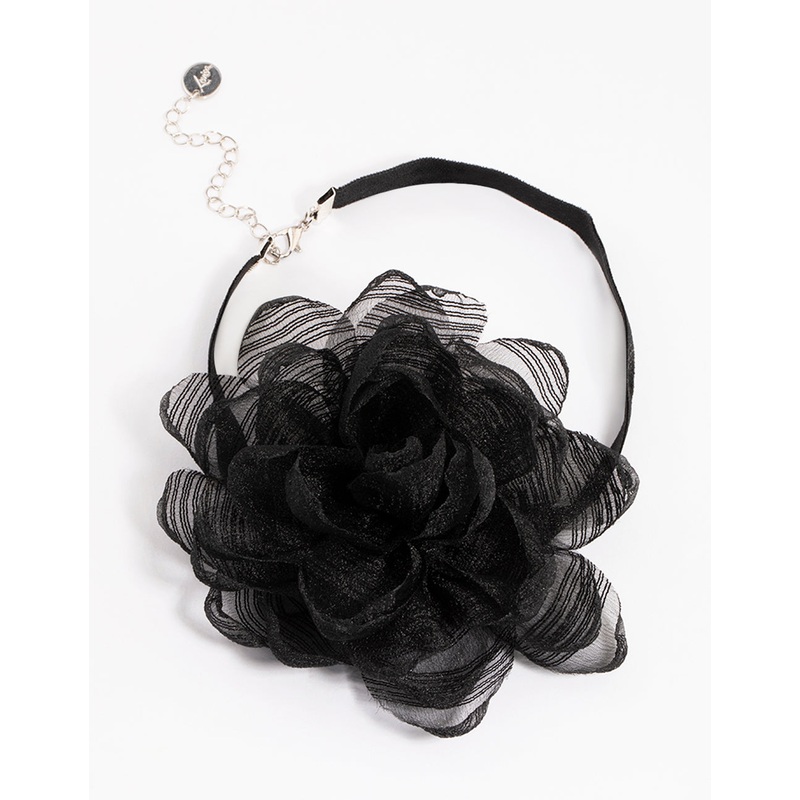 Black Fabric Small Rose Decor Choker
