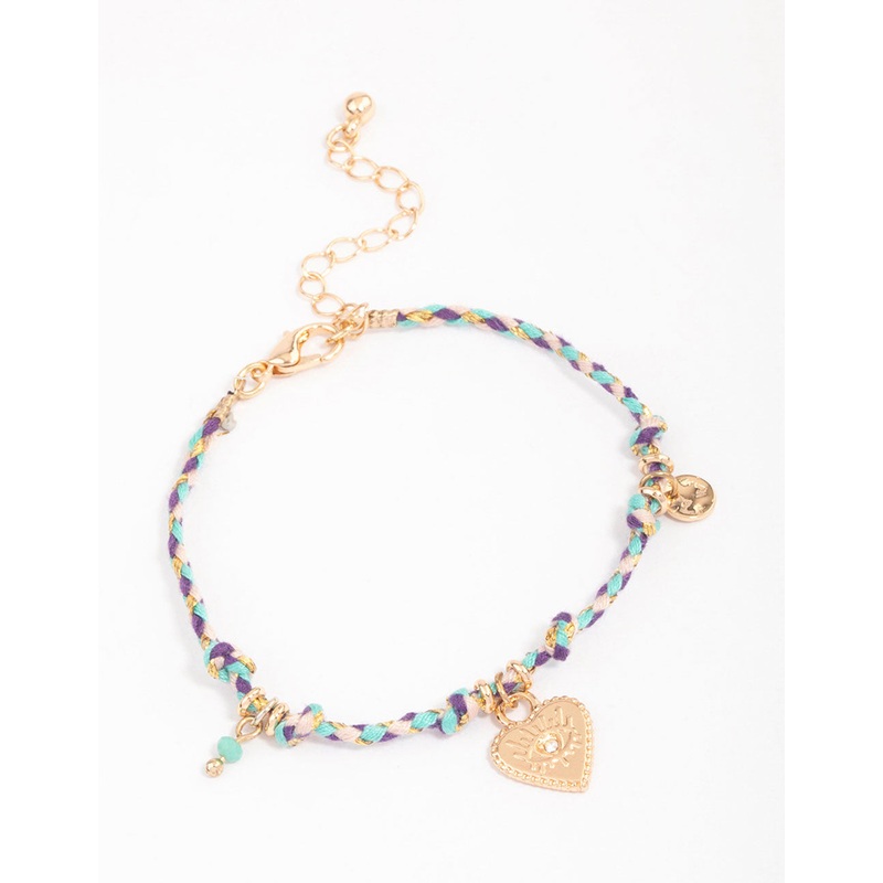 Gold Evil Eye Heart Pendant Bracelet