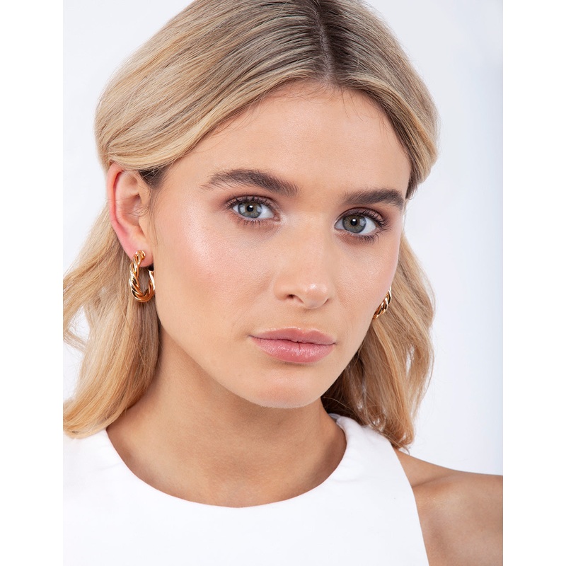 Gold Plated Twist Open Hoop Earrings