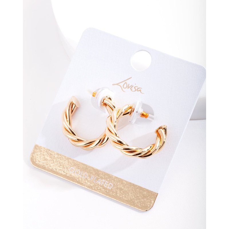 Gold Plated Twist Open Hoop Earrings