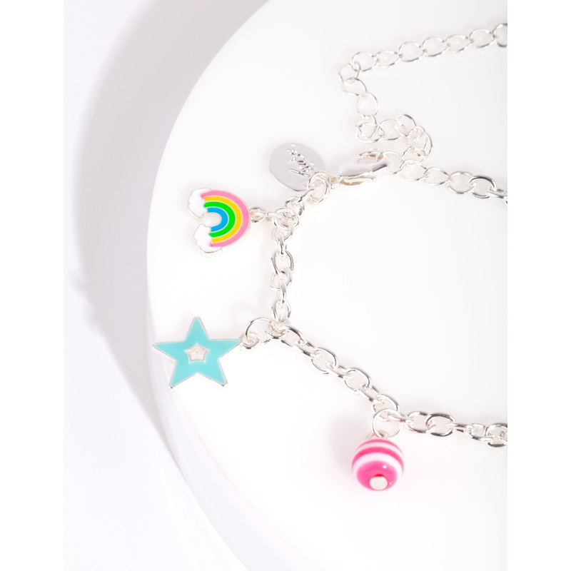 Kids Silver Rainbow Charm Bracelet