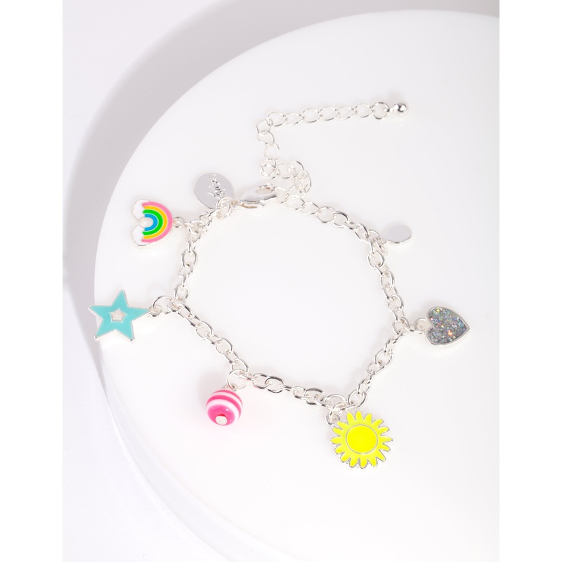 Kids Silver Rainbow Charm Bracelet