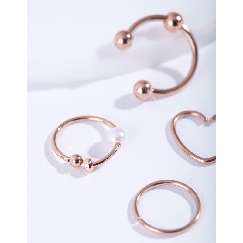 Rose Gold Surgical Steel Heart Ring 4-Pack