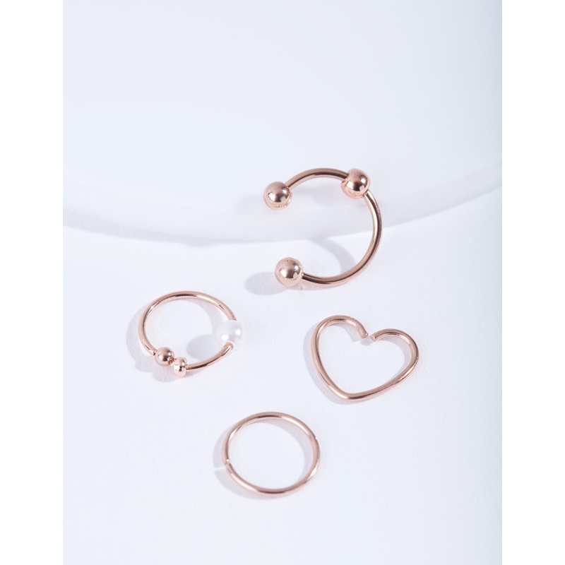 Rose Gold Surgical Steel Heart Ring 4-Pack