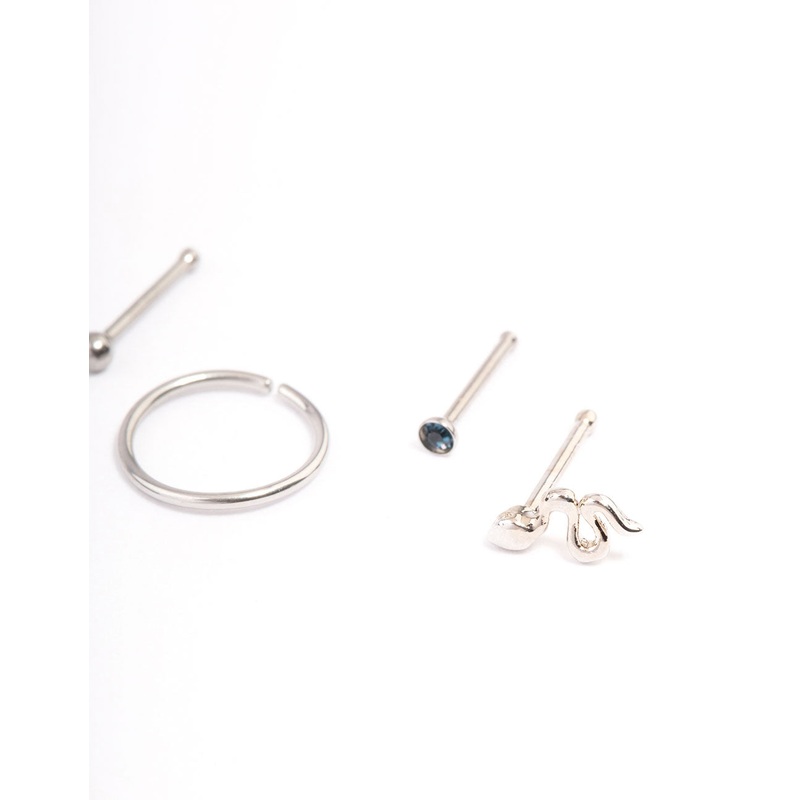 Surgical Steel Snake & Bezel Nose Ring 6-Pack